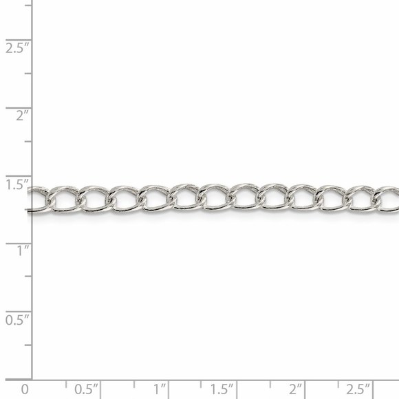 925 Silver 5.3mm Half Round Wire Curb Link Chain Charm Bracelet Starter, 7" - Picture 5 of 5